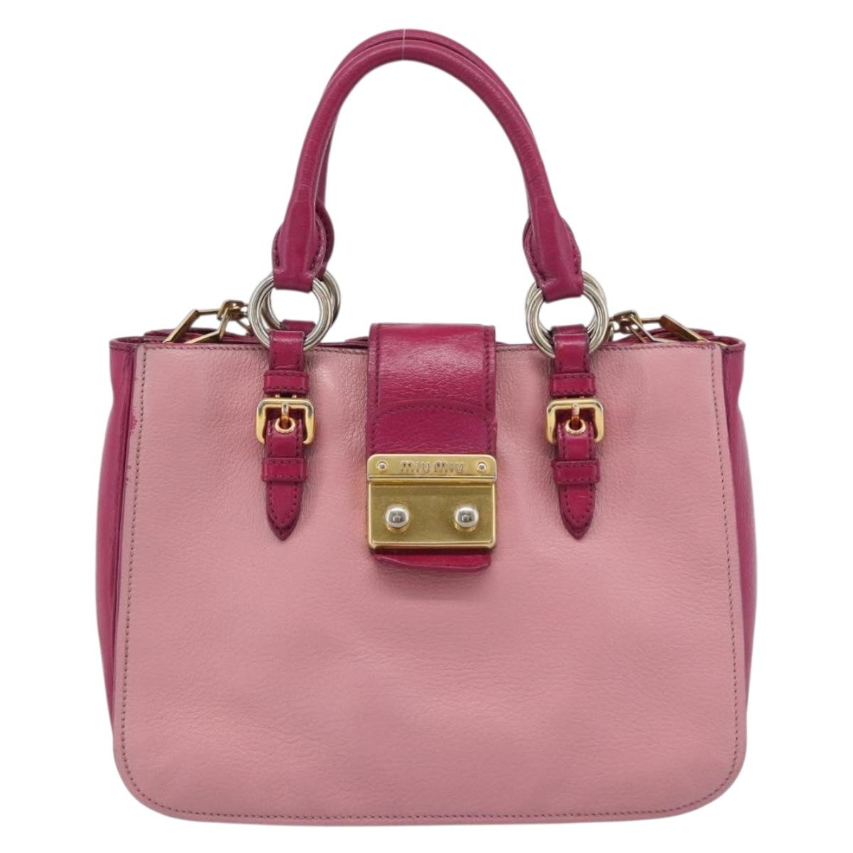Miu Miu Madras Hand Bag Leather 2way Pink Gold Auth bs35509