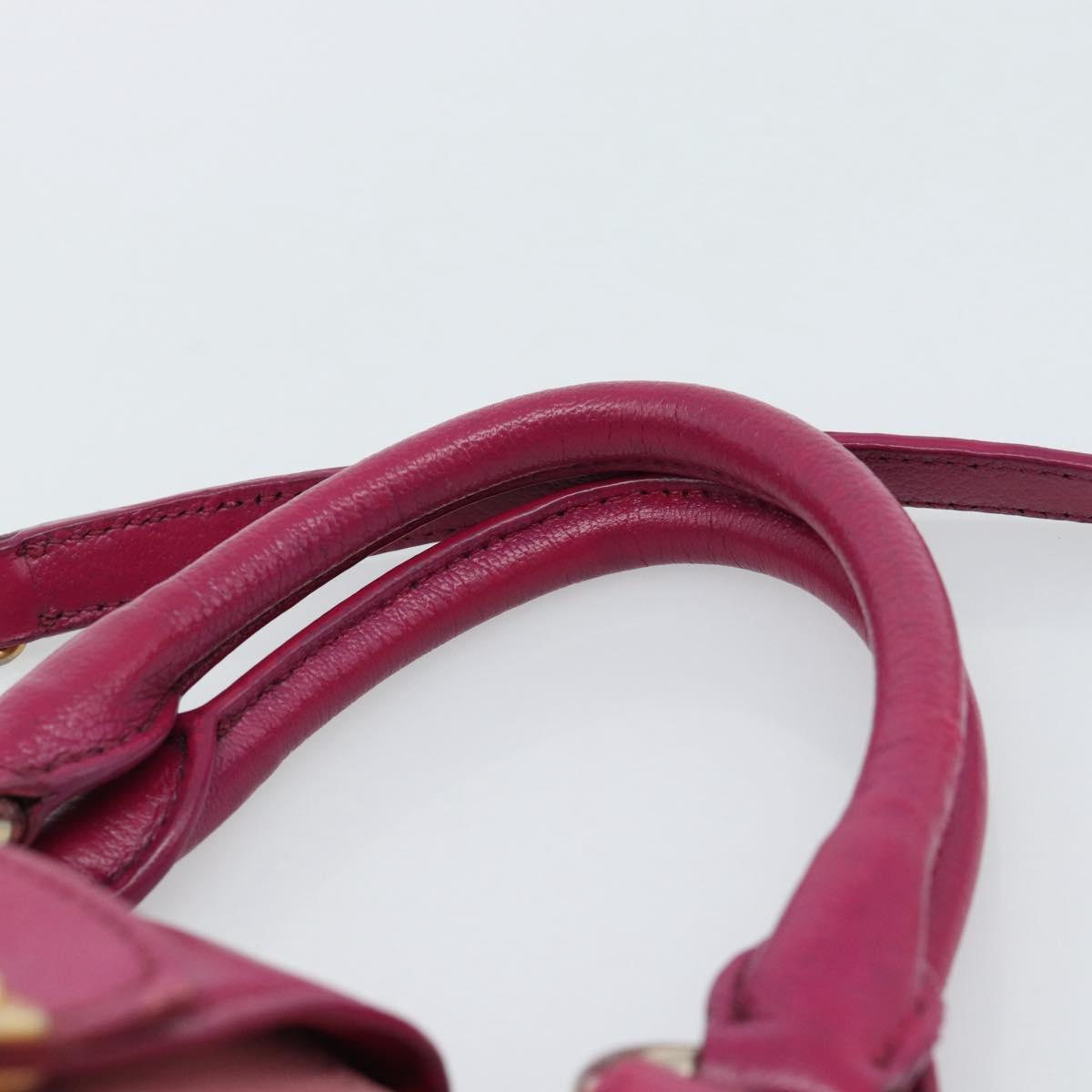 Miu Miu Madras Hand Bag Leather 2way Pink Gold Auth bs35509