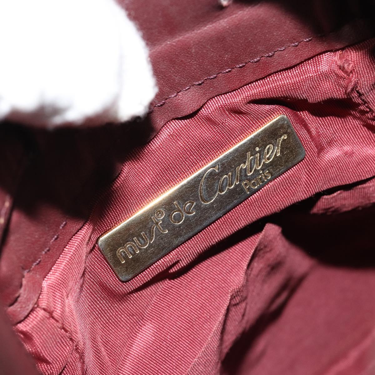 CARTIER Must Line Purse Shoulder Bag Leather Bordeaux Gold Auth bs35510