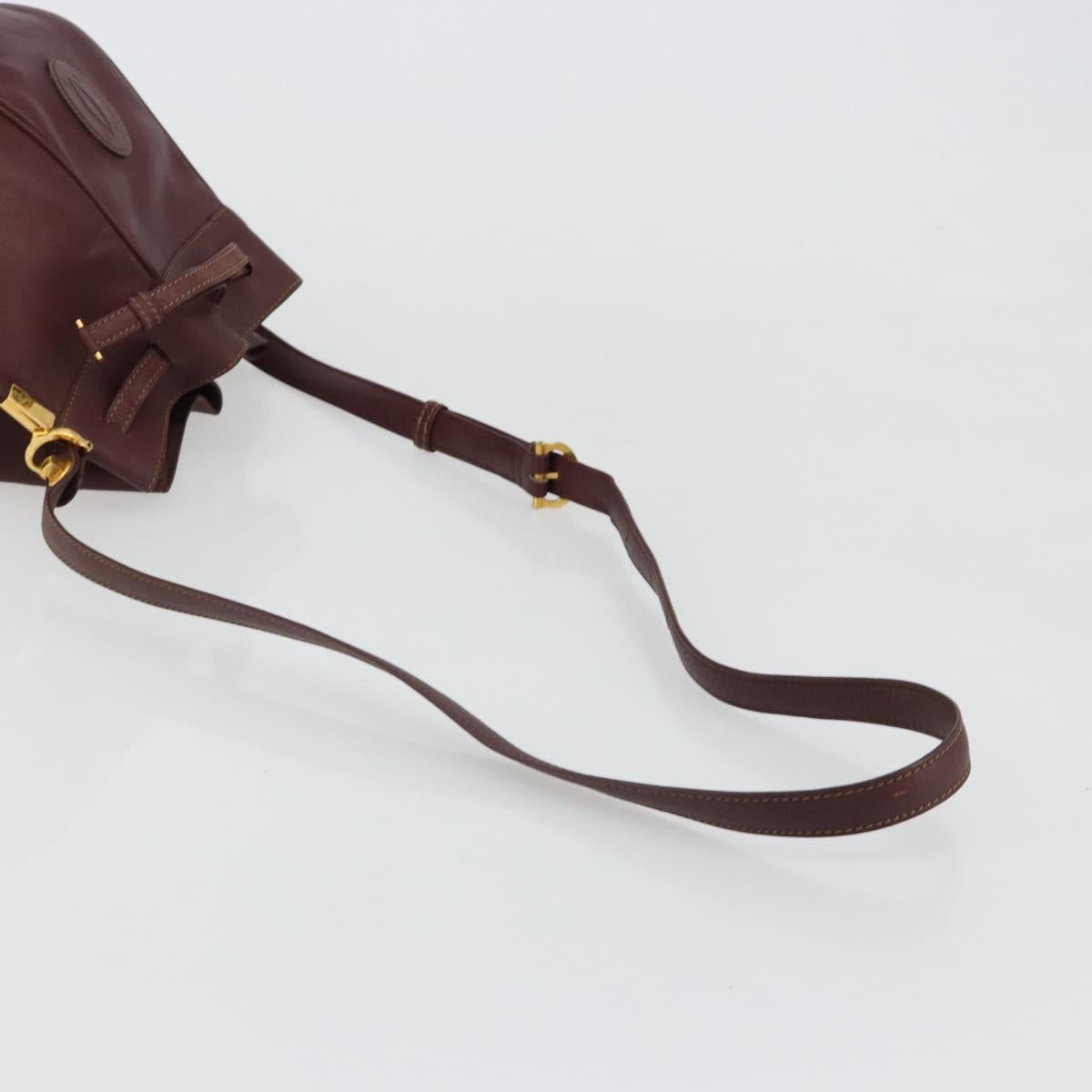 CARTIER Must Line Purse Shoulder Bag Leather Bordeaux Gold Auth bs35510