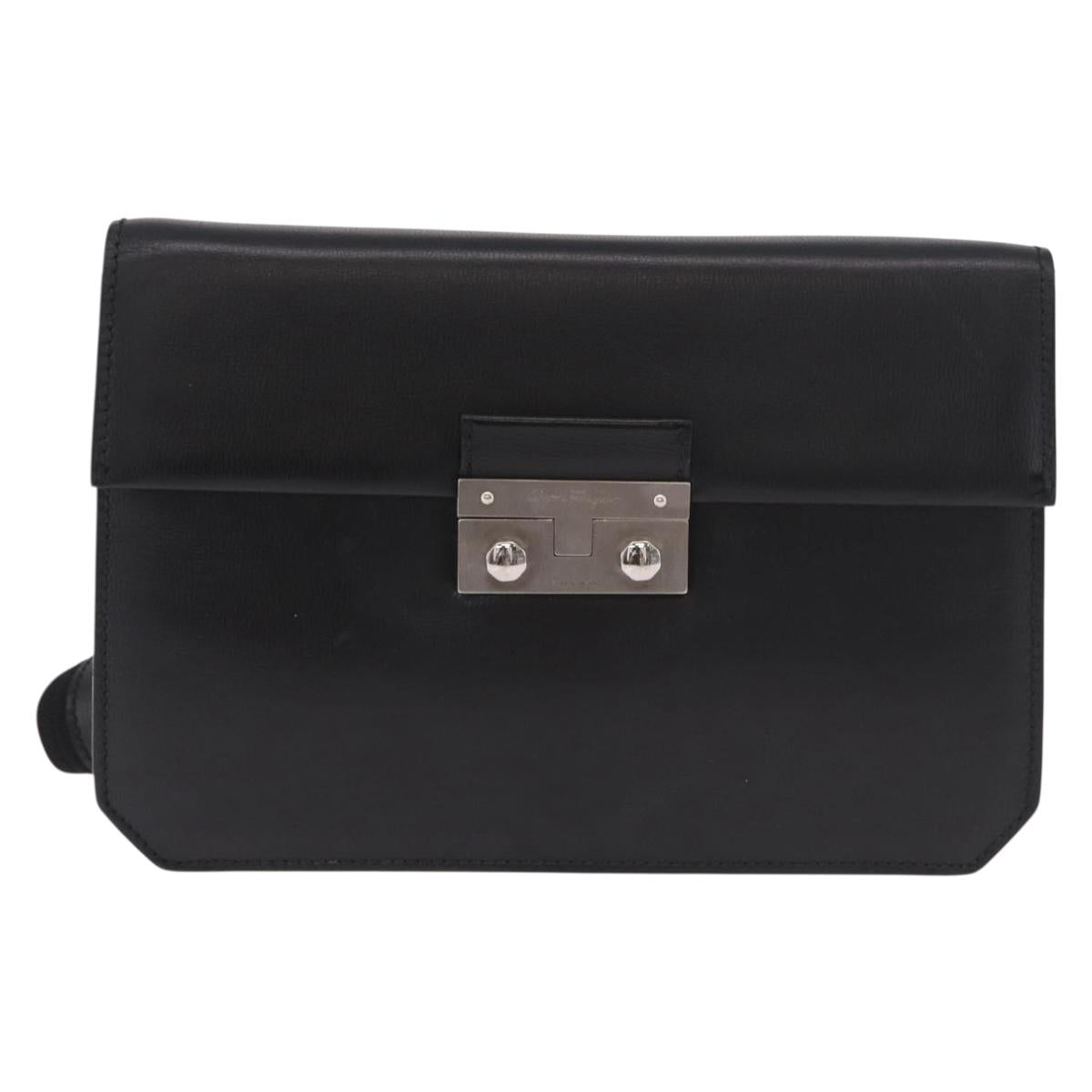 Salvatore Ferragamo Shoulder Bag Leather Black Silver Auth bs35511