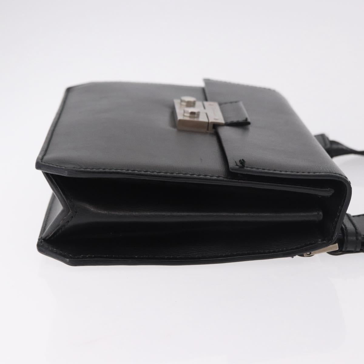 Salvatore Ferragamo Shoulder Bag Leather Black Silver Auth bs35511