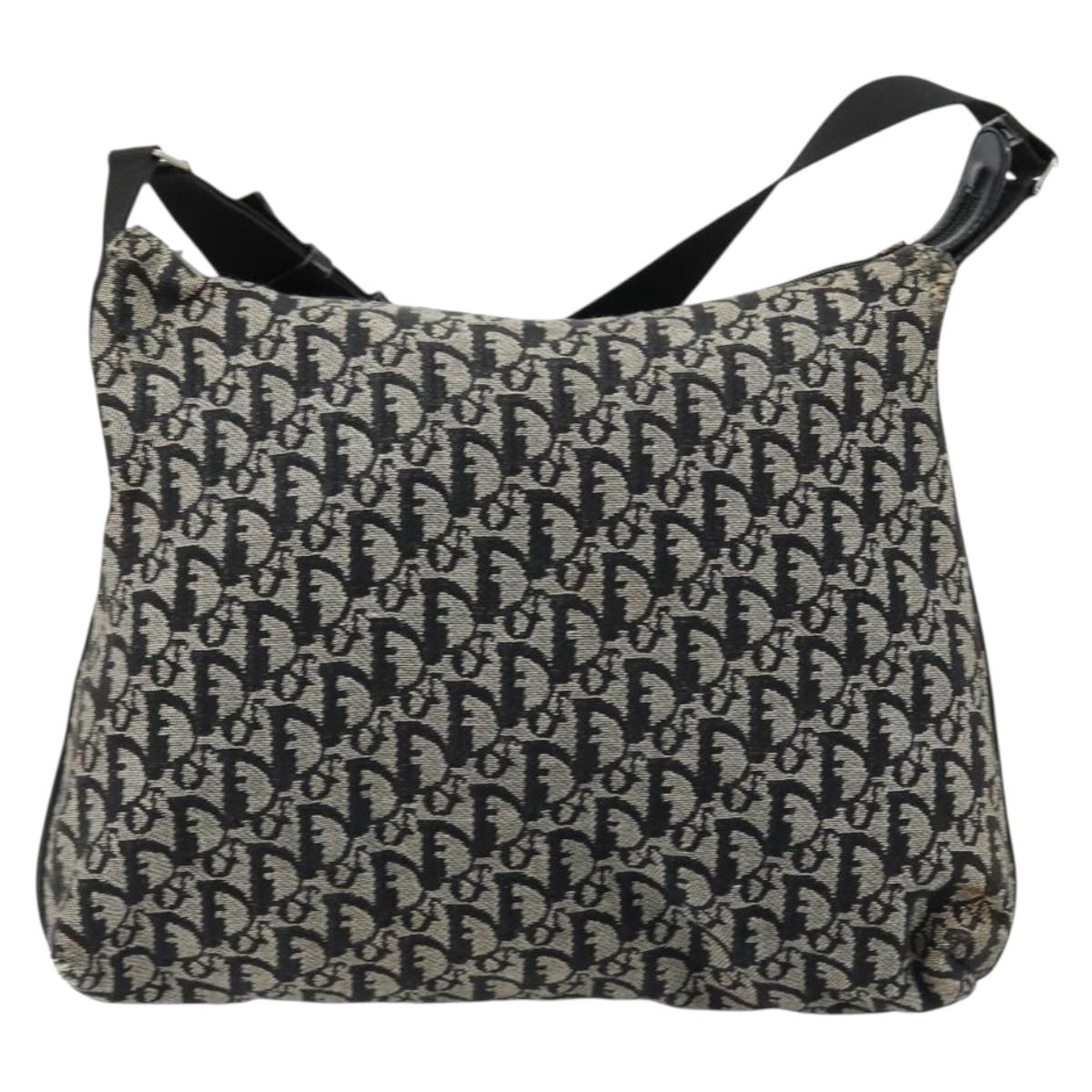 Christian Dior Trotter Canvas Shoulder Bag Black Silver Auth bs35512