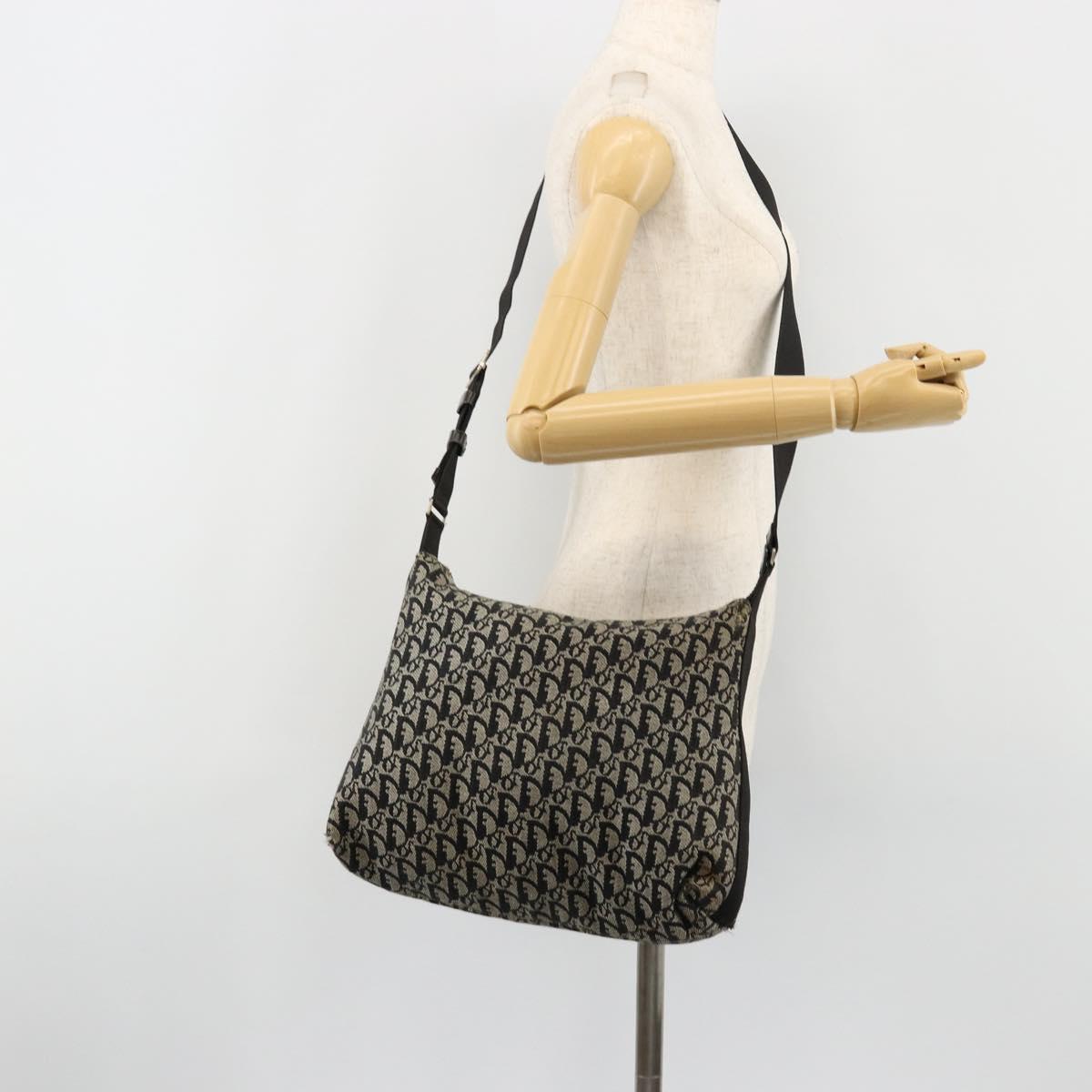 Christian Dior Trotter Canvas Shoulder Bag Black Silver Auth bs35512