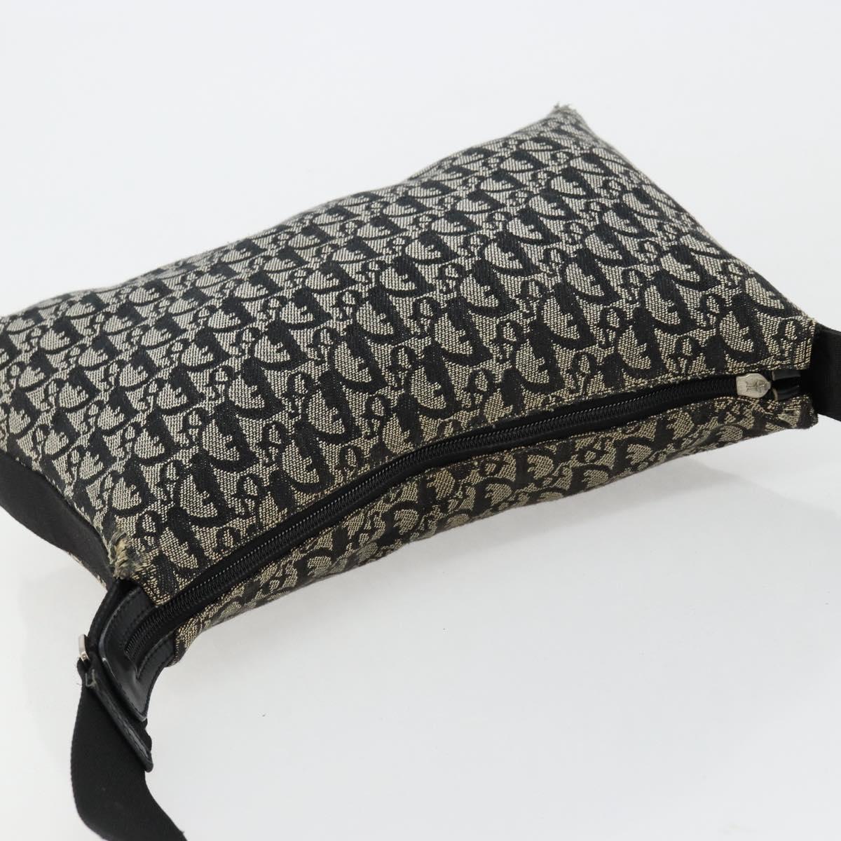 Christian Dior Trotter Canvas Shoulder Bag Black Silver Auth bs35512