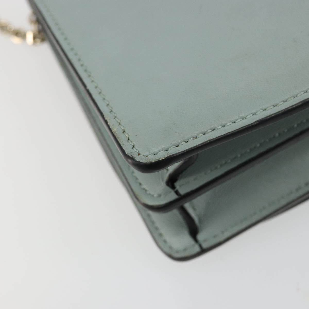 VALENTINO Chain Shoulder Bag Leather Light Blue Gold Auth bs35513