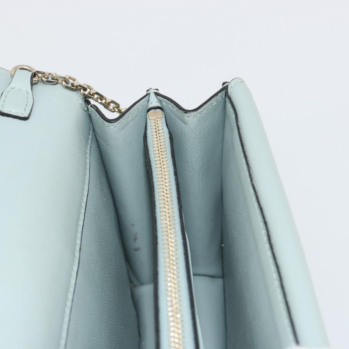 VALENTINO Chain Shoulder Bag Leather Light Blue Gold Auth bs35513