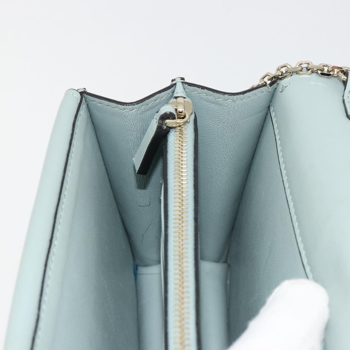 VALENTINO Chain Shoulder Bag Leather Light Blue Gold Auth bs35513