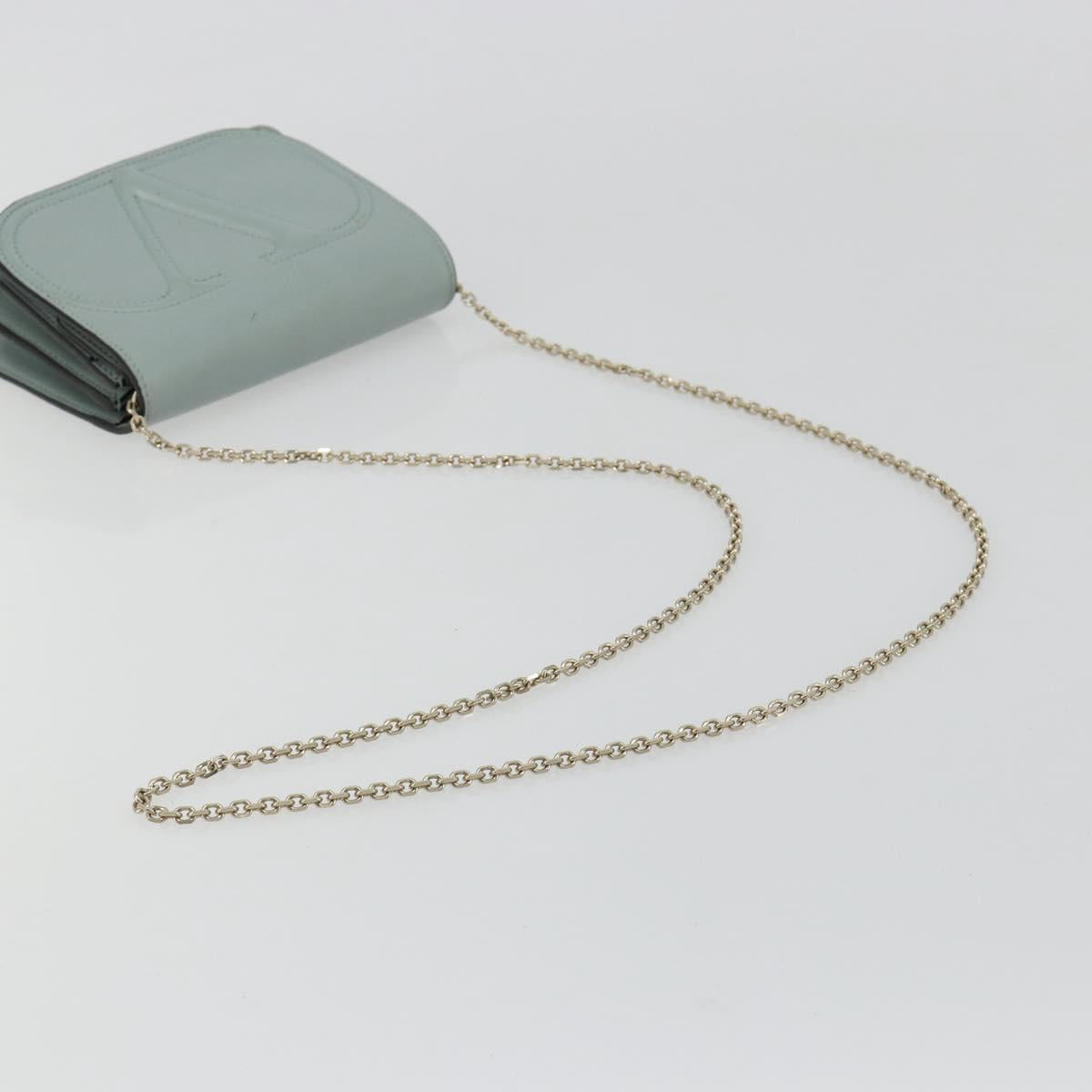 VALENTINO Chain Shoulder Bag Leather Light Blue Gold Auth bs35513