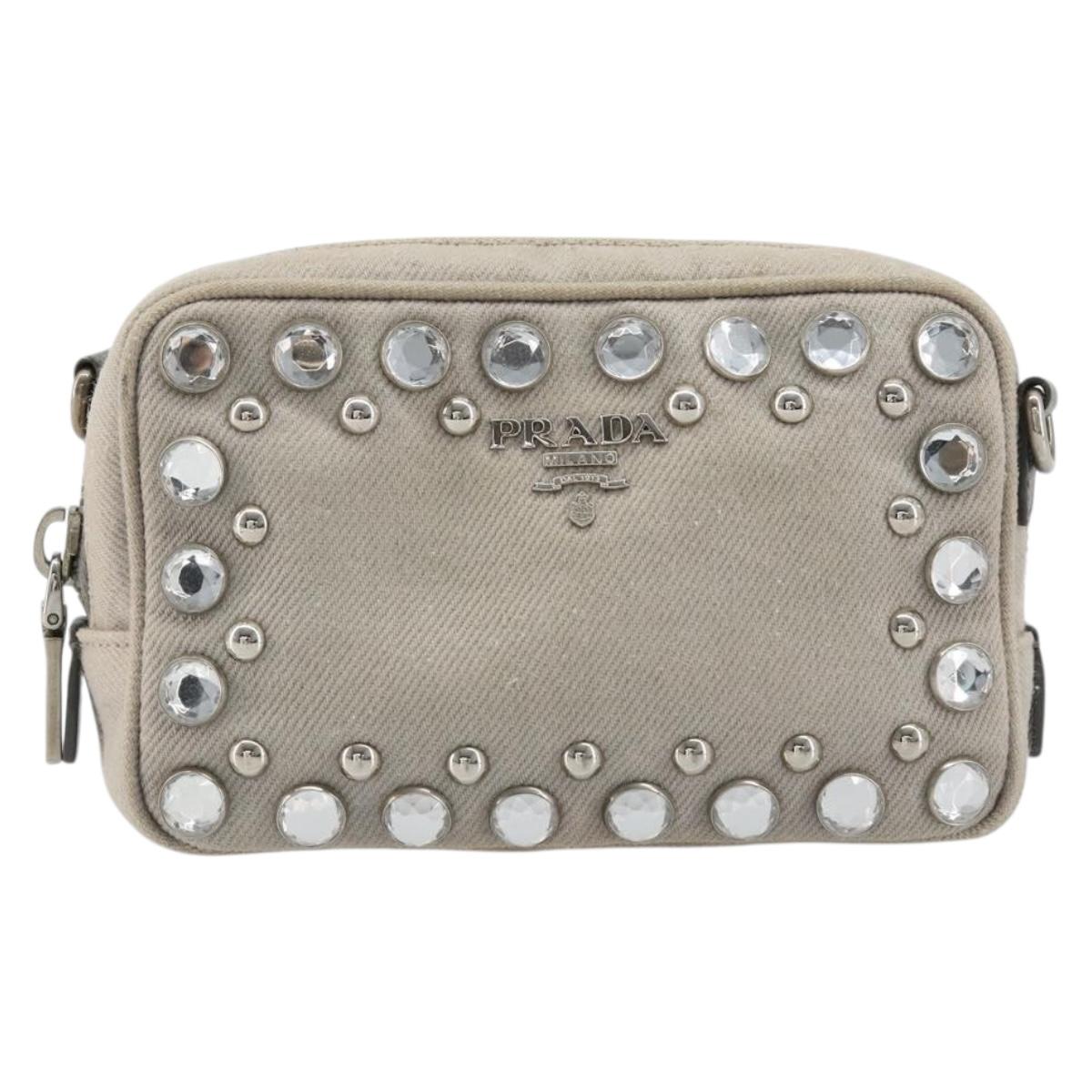 PRADA Pouch Canvas Gray Silver Auth bs35514