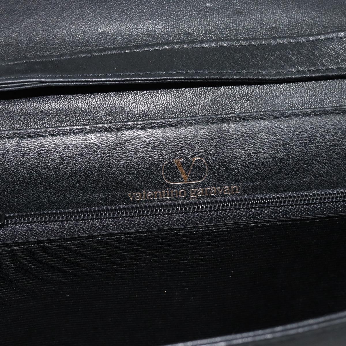 VALENTINO Shoulder Bag Leather Black Gold Auth bs35515