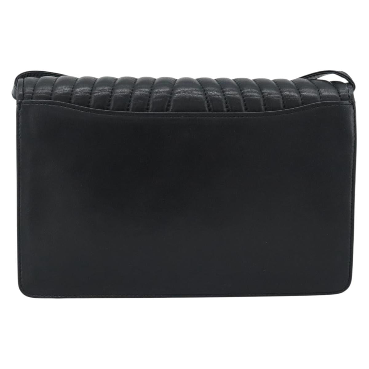 VALENTINO Shoulder Bag Leather Black Gold Auth bs35515