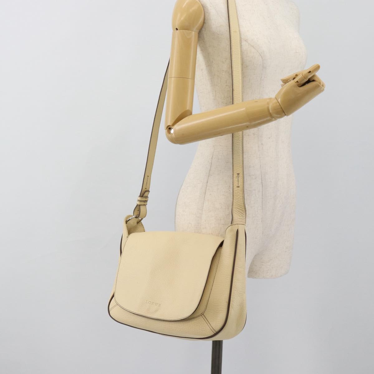 LOEWE Shoulder Bag Leather Ivory Silver Auth bs35516