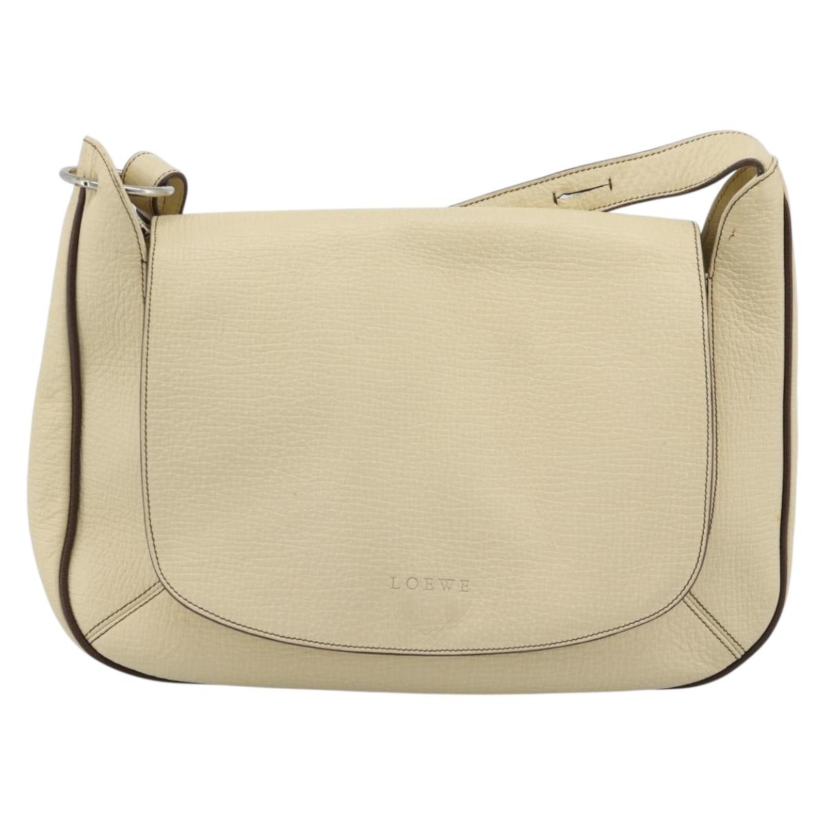 LOEWE Shoulder Bag Leather Ivory Silver Auth bs35516