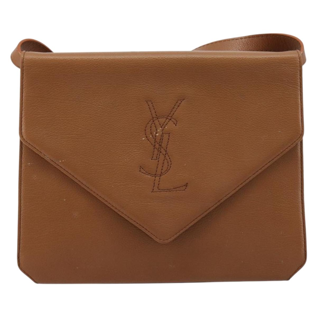 SAINT LAURENT Shoulder Bag Leather Brown Gold Auth bs35517