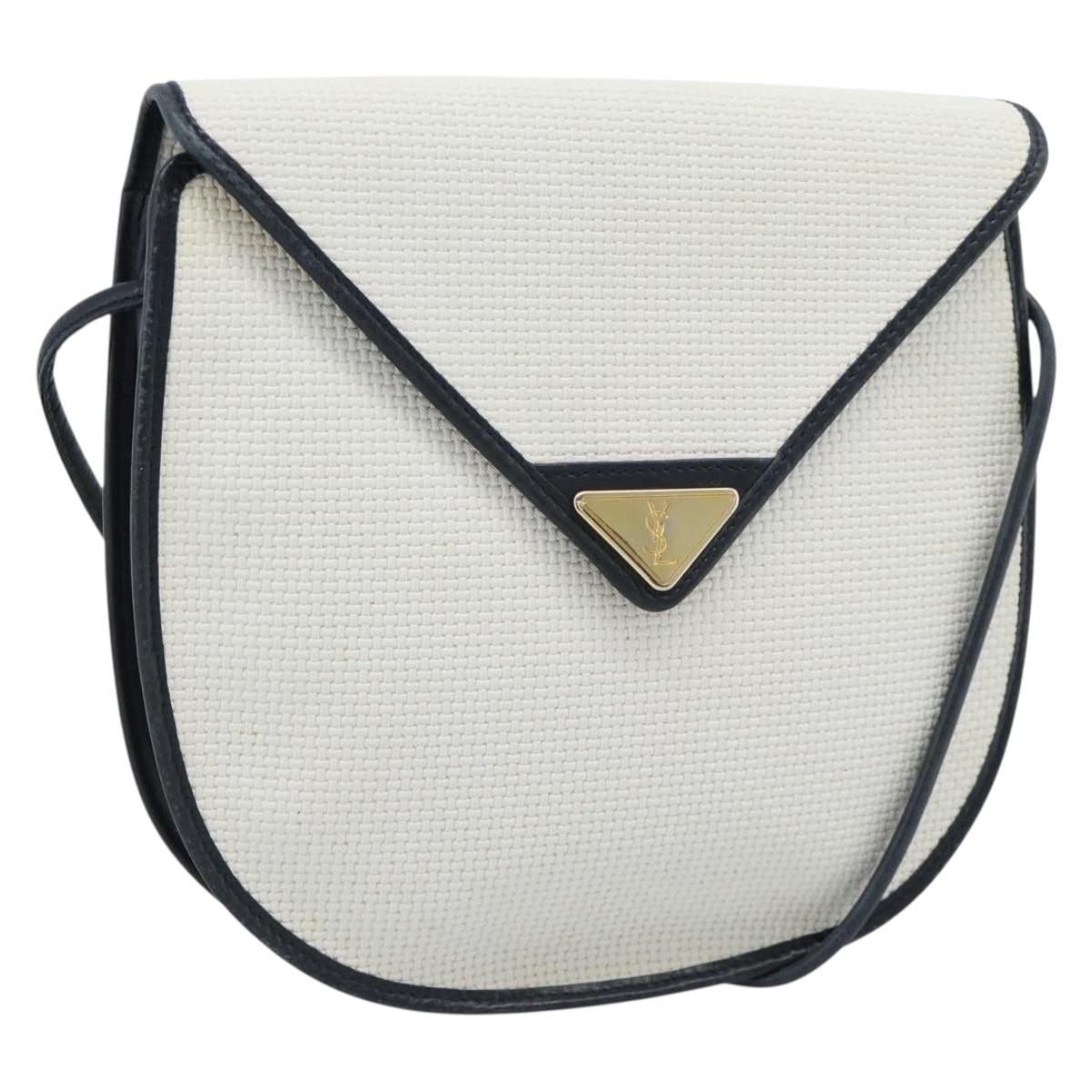SAINT LAURENT Shoulder Bag Coated Canvas White Gold Auth bs35518