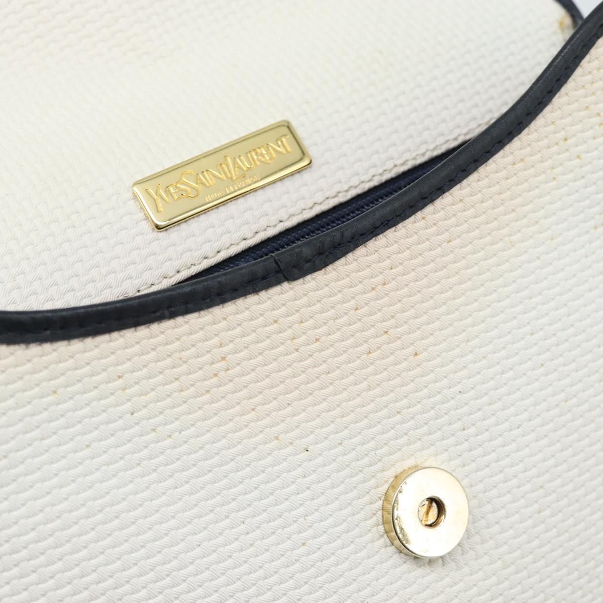 SAINT LAURENT Shoulder Bag Coated Canvas White Gold Auth bs35518