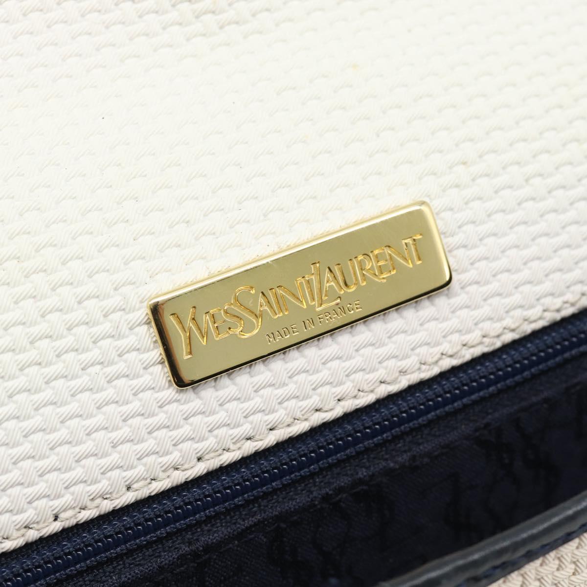 SAINT LAURENT Shoulder Bag Coated Canvas White Gold Auth bs35518