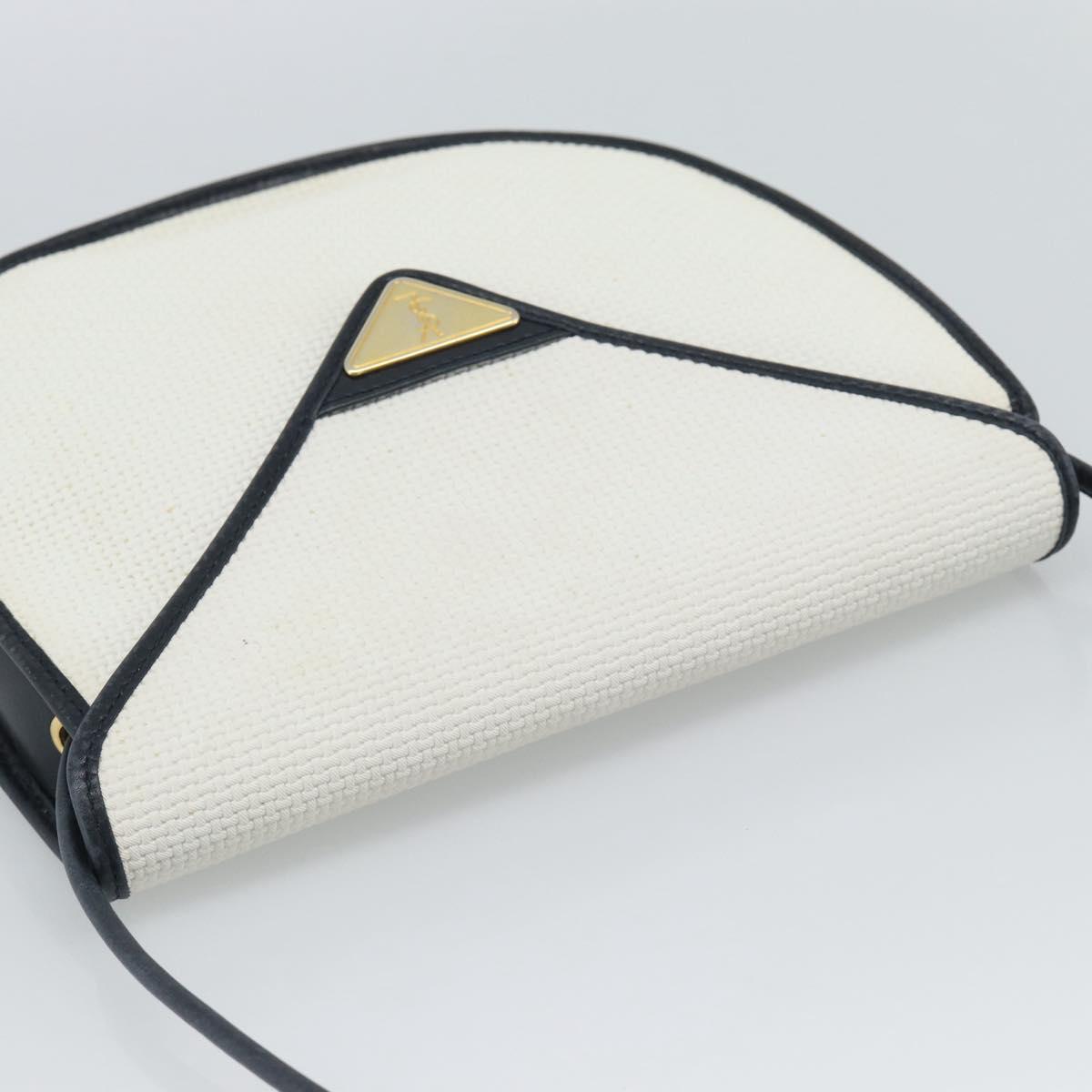 SAINT LAURENT Shoulder Bag Coated Canvas White Gold Auth bs35518