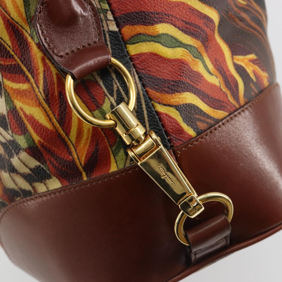 Salvatore Ferragamo Purse Shoulder Bag PVC Leather Brown Gold Auth bs35519A