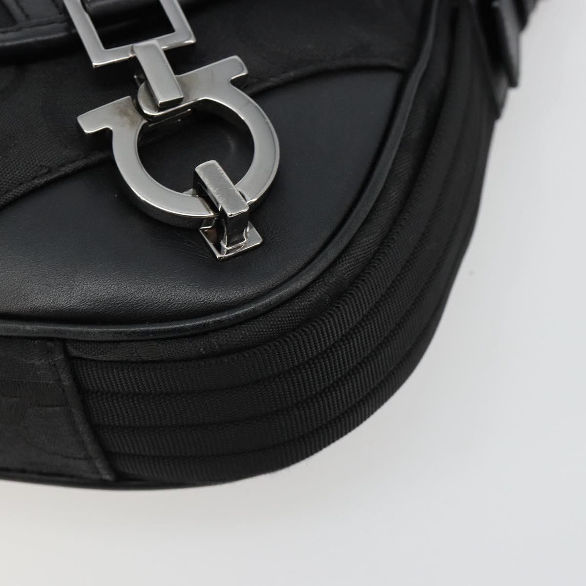 Salvatore Ferragamo Gancini Shoulder Bag Canvas Black Silver Auth bs35520
