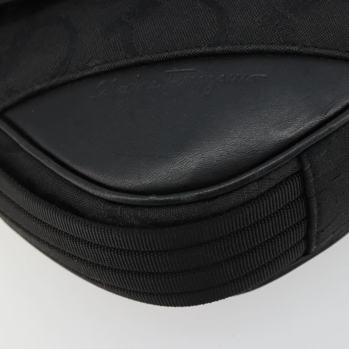 Salvatore Ferragamo Gancini Shoulder Bag Canvas Black Silver Auth bs35520
