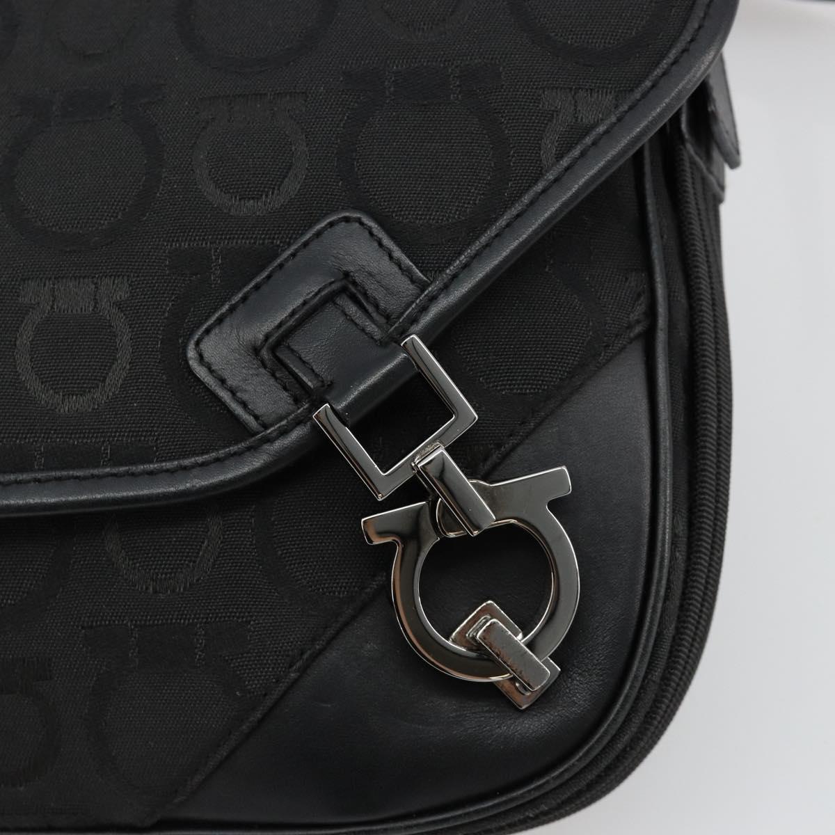 Salvatore Ferragamo Gancini Shoulder Bag Canvas Black Silver Auth bs35520