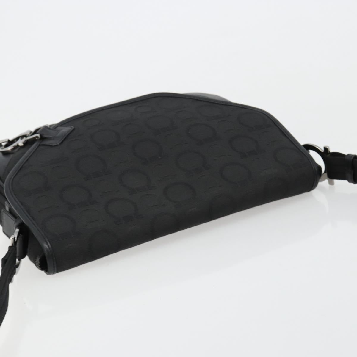 Salvatore Ferragamo Gancini Shoulder Bag Canvas Black Silver Auth bs35520