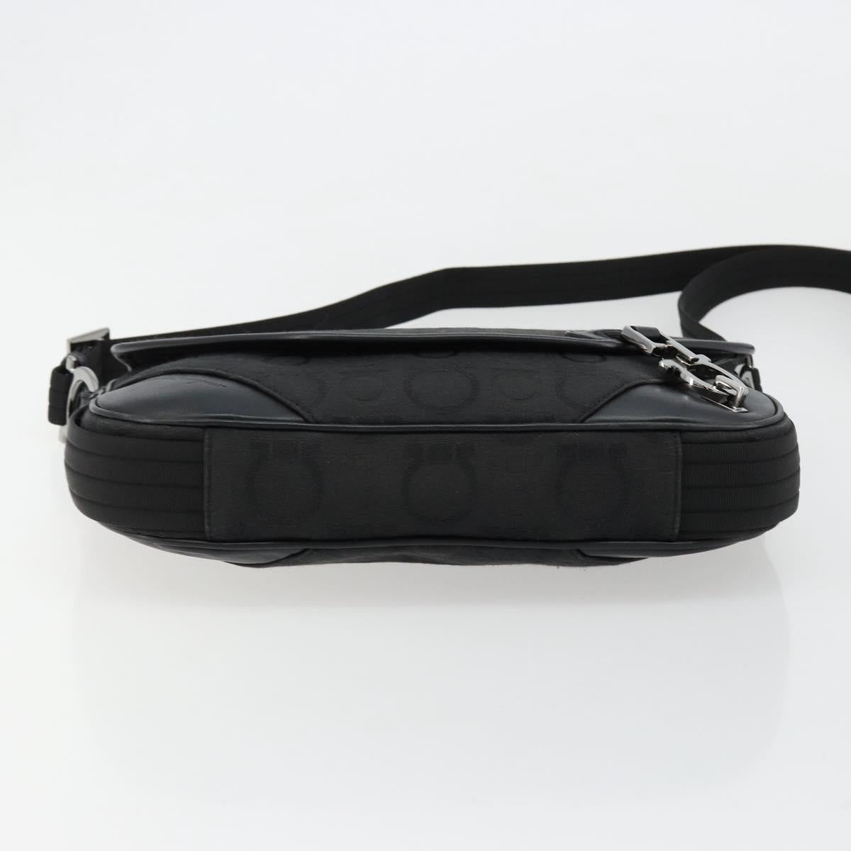 Salvatore Ferragamo Gancini Shoulder Bag Canvas Black Silver Auth bs35520