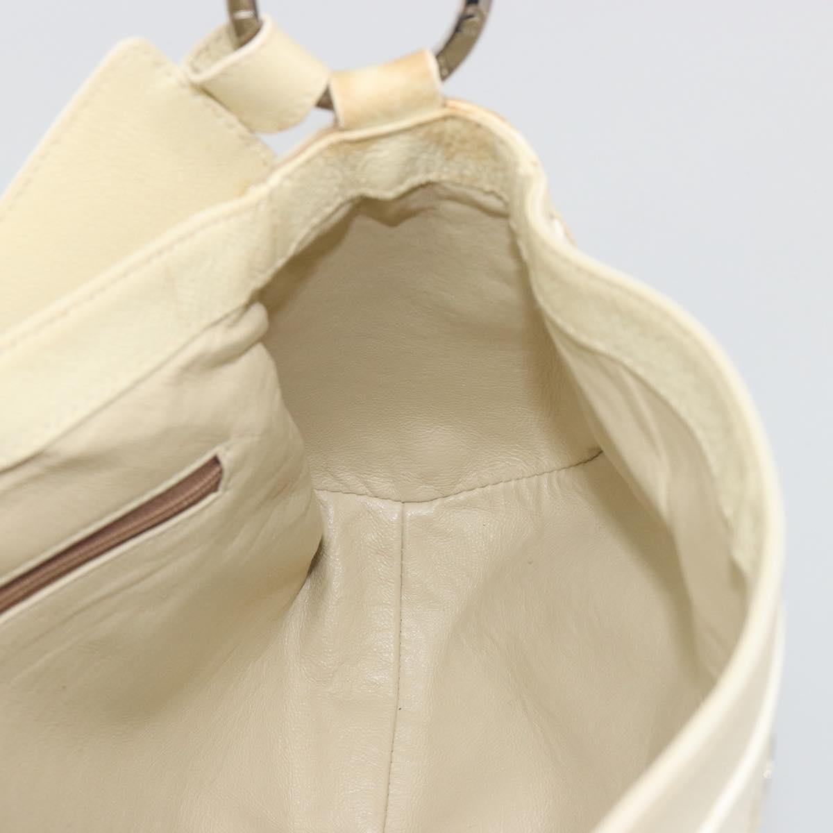 BVLGARI Shoulder Bag Leather Ivory Silver Auth bs35521
