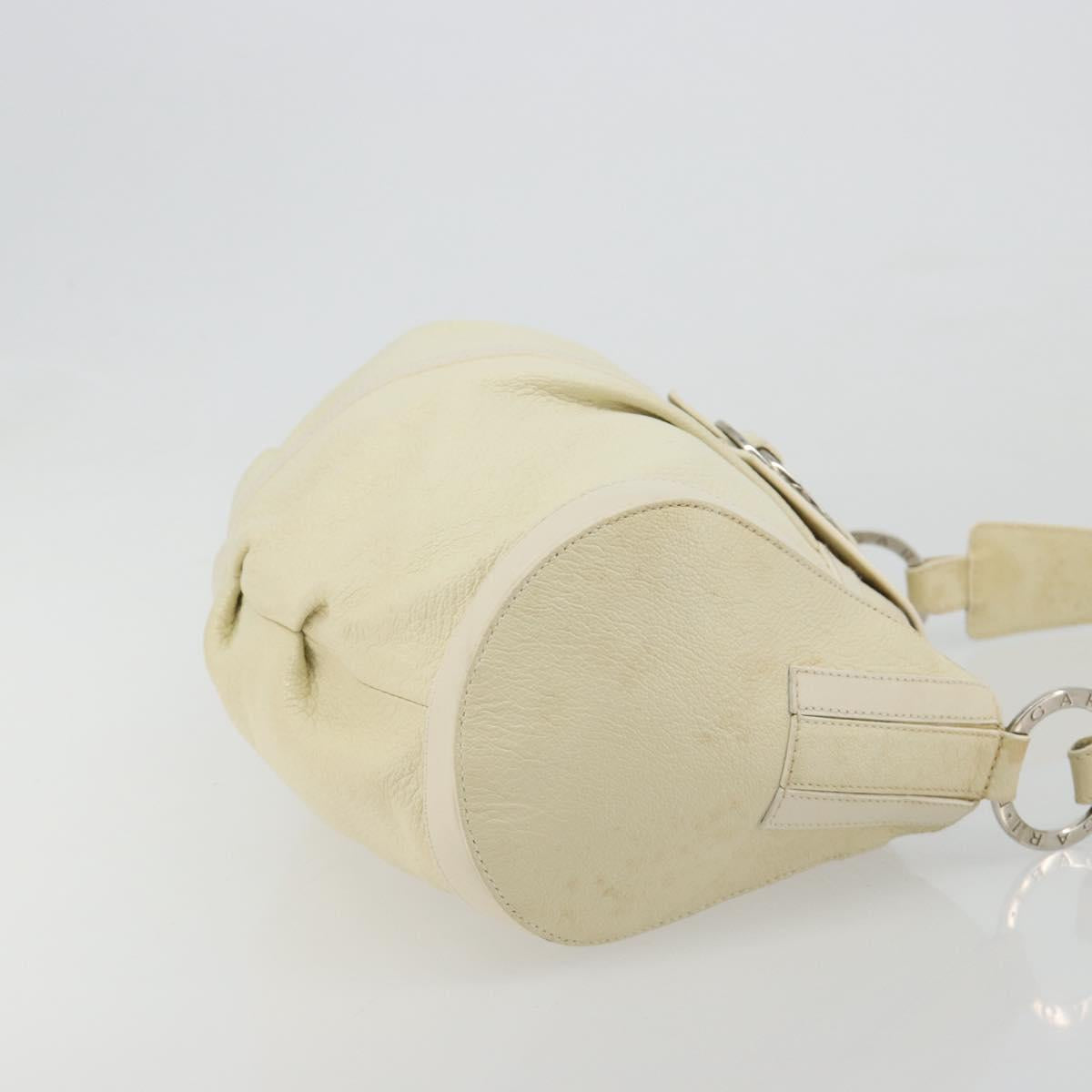 BVLGARI Shoulder Bag Leather Ivory Silver Auth bs35521