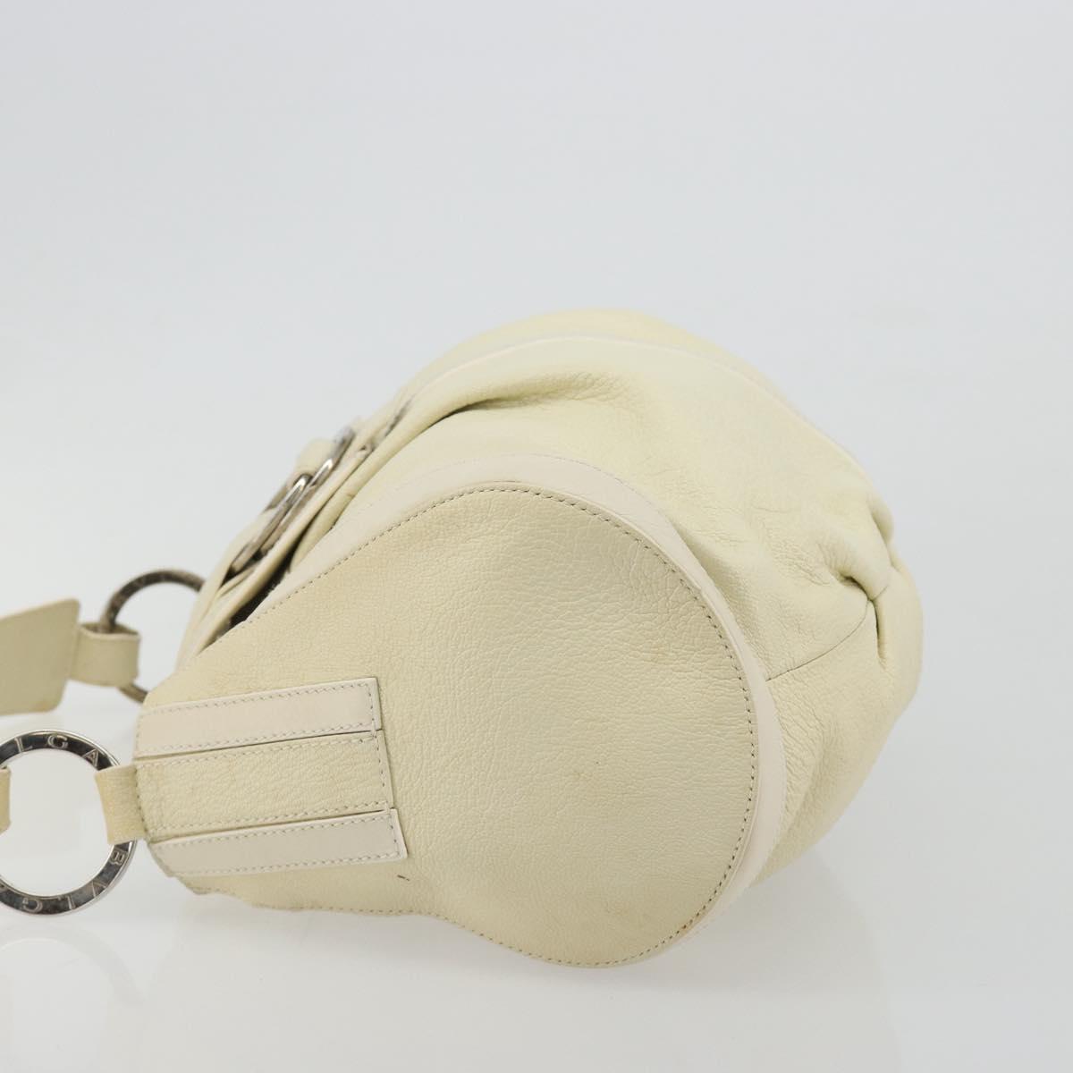 BVLGARI Shoulder Bag Leather Ivory Silver Auth bs35521