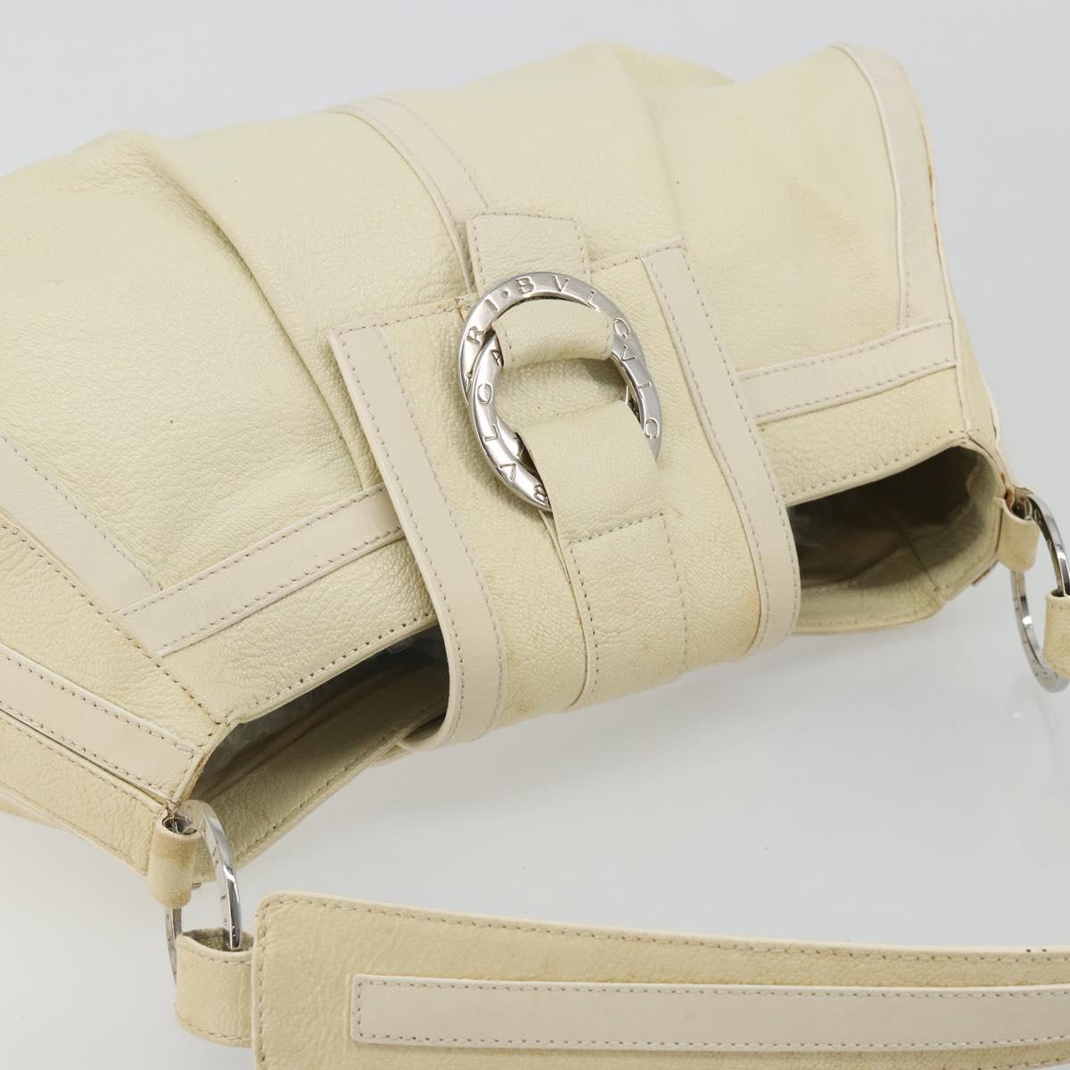 BVLGARI Shoulder Bag Leather Ivory Silver Auth bs35521