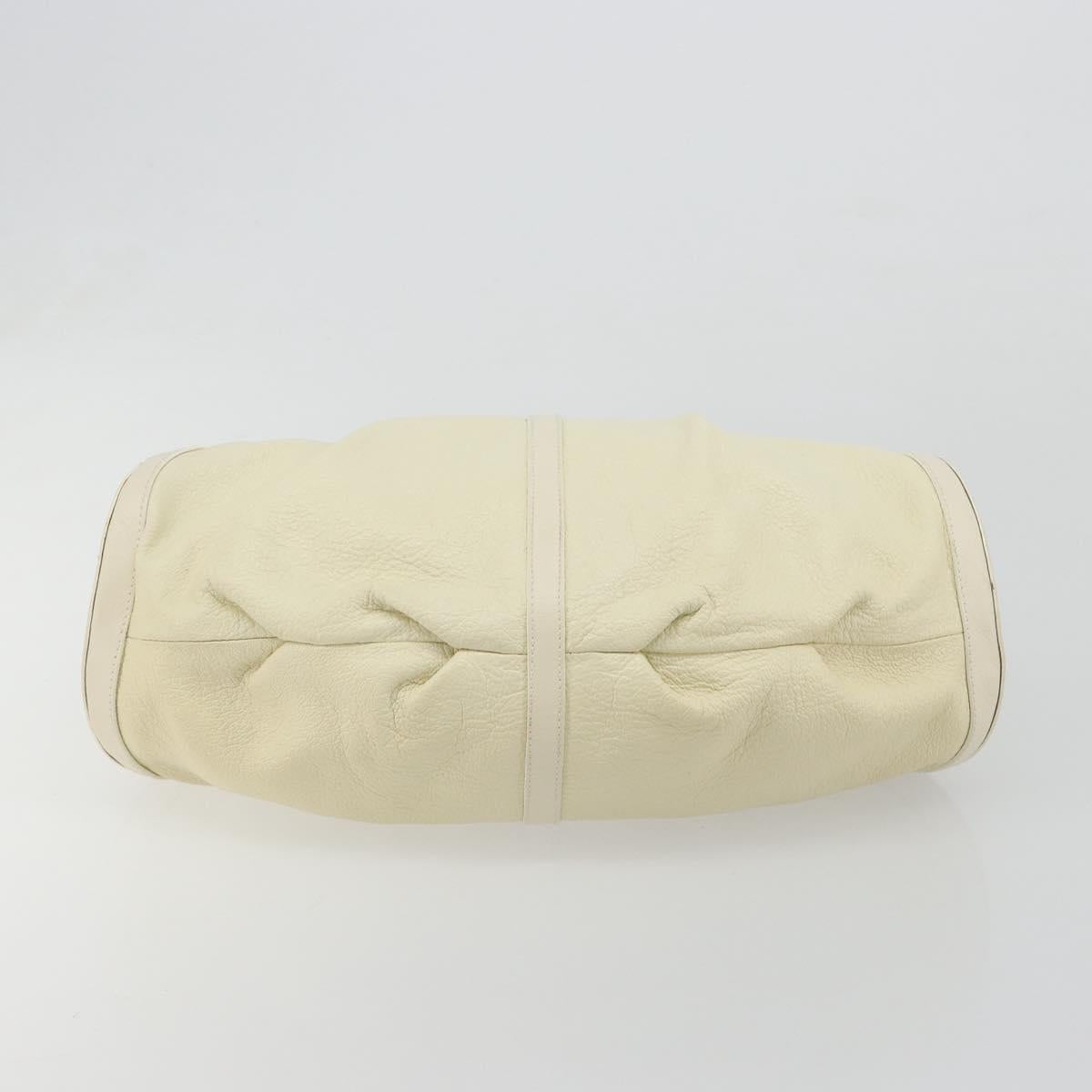 BVLGARI Shoulder Bag Leather Ivory Silver Auth bs35521