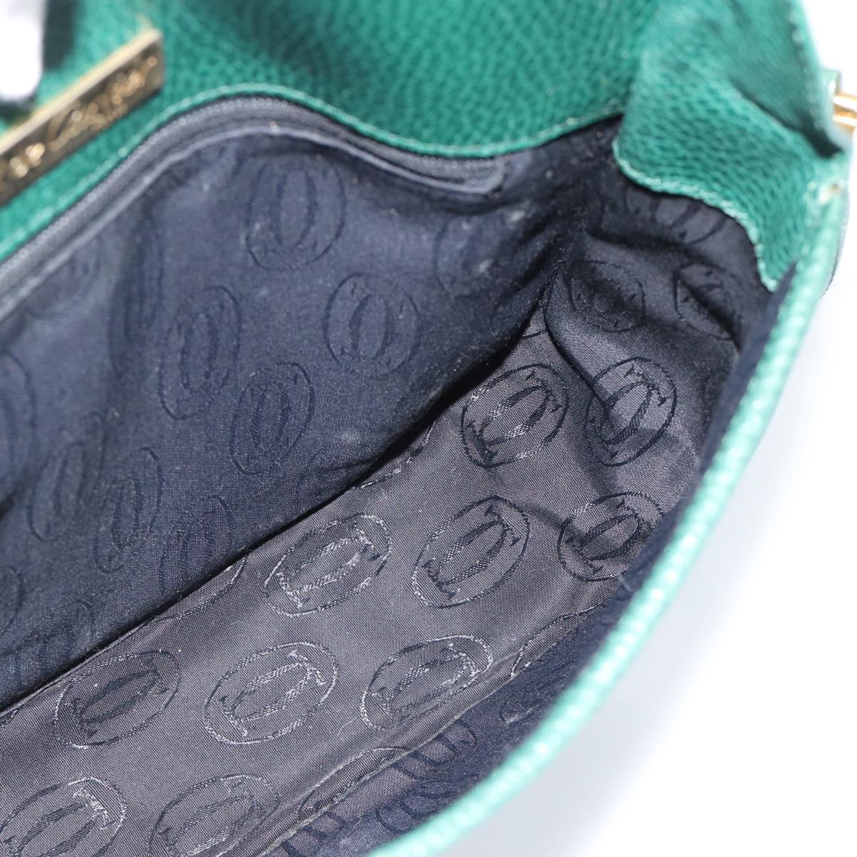 CARTIER Must Line Shoulder Bag Leather Green Gold Auth bs35522