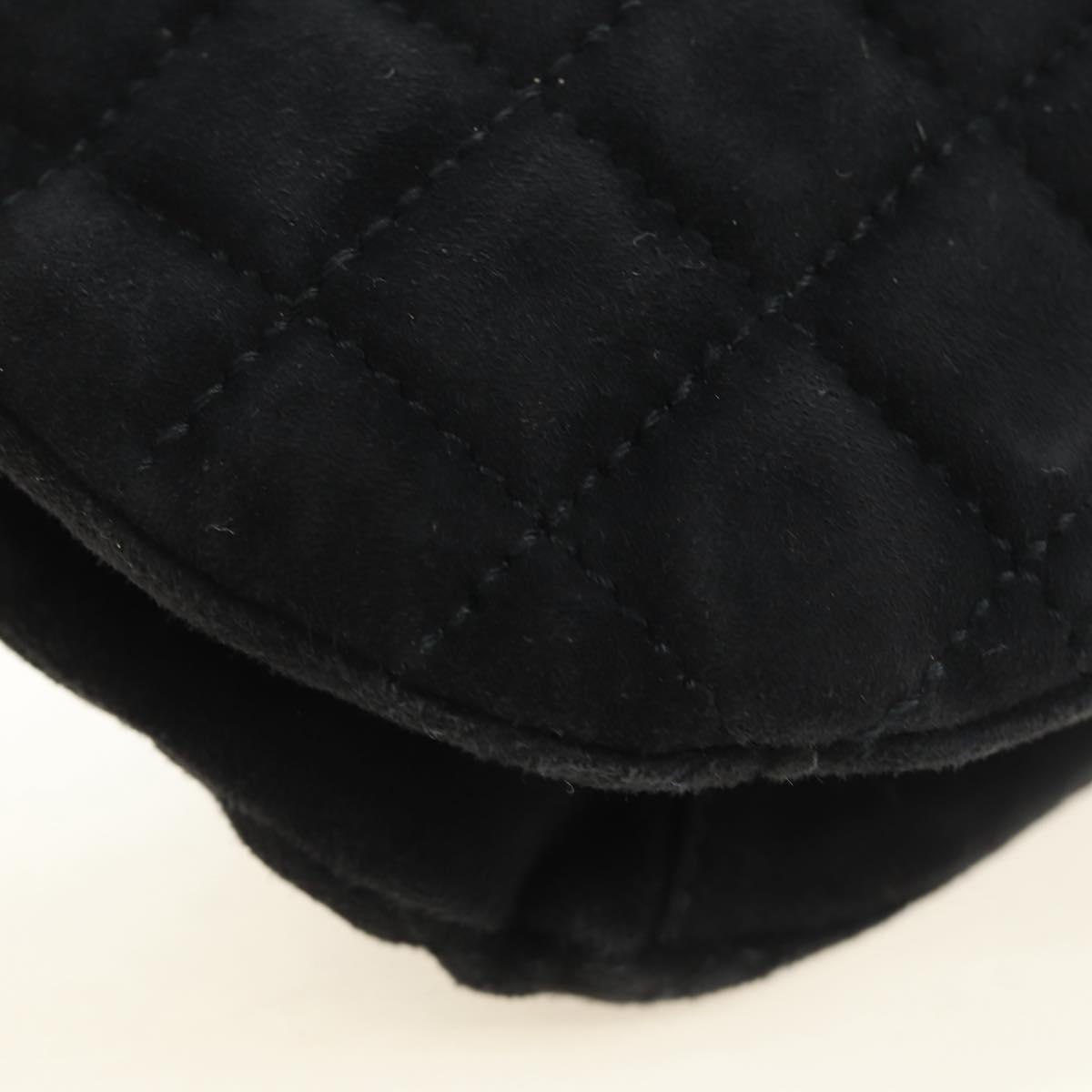 CHANEL Choco Bar Shoulder Bag Suede Black Gold CC Auth bs35523V
