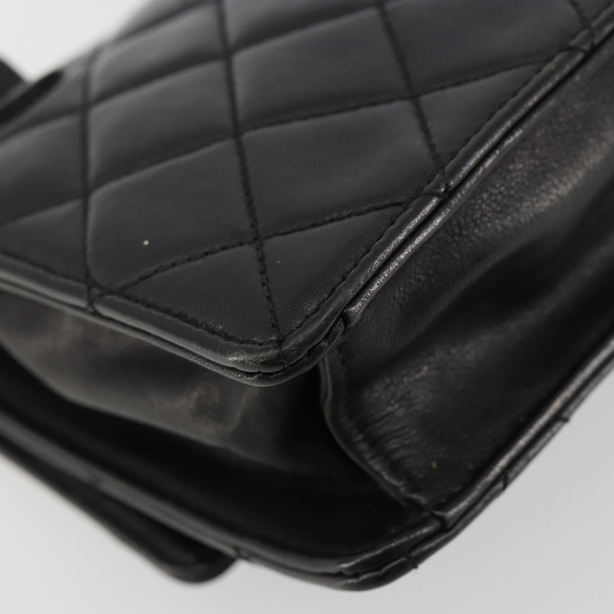CHANEL Matelasse Waist Bag Lamb Skin Black Gold CC Auth bs35524