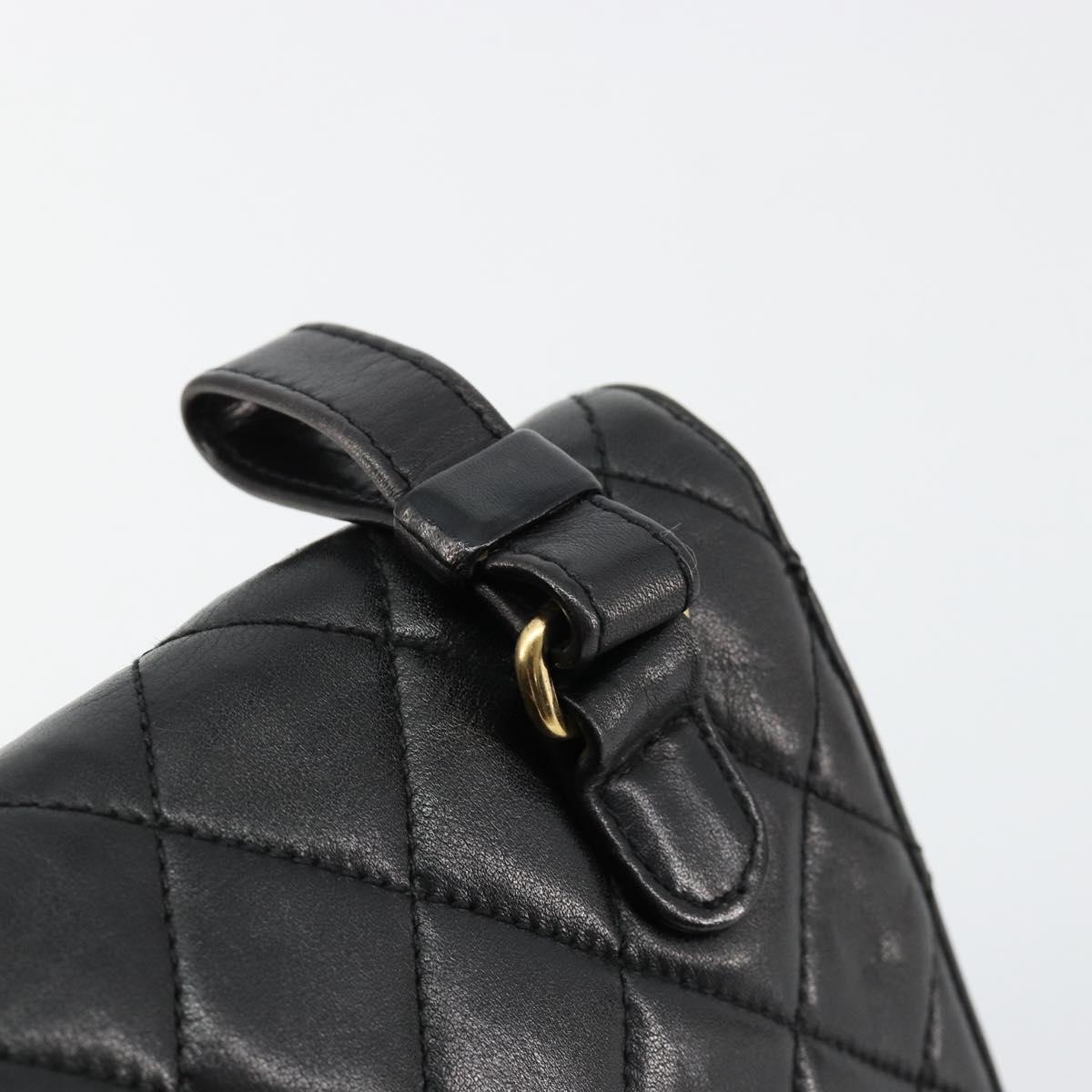 CHANEL Matelasse Waist Bag Lamb Skin Black Gold CC Auth bs35524