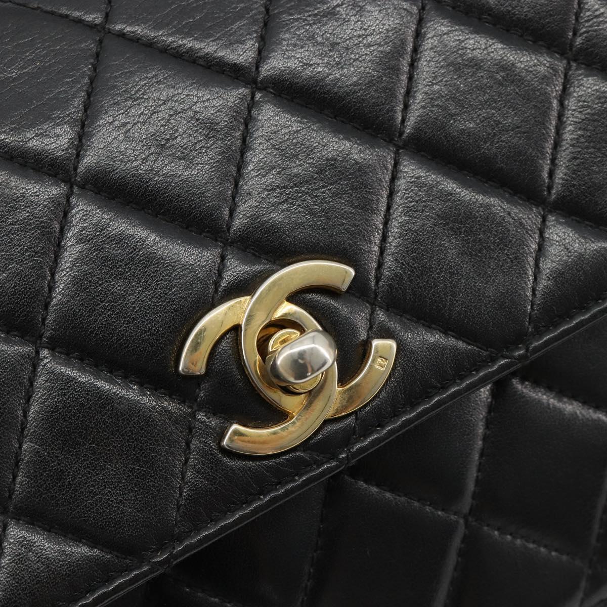 CHANEL Matelasse Waist Bag Lamb Skin Black Gold CC Auth bs35524