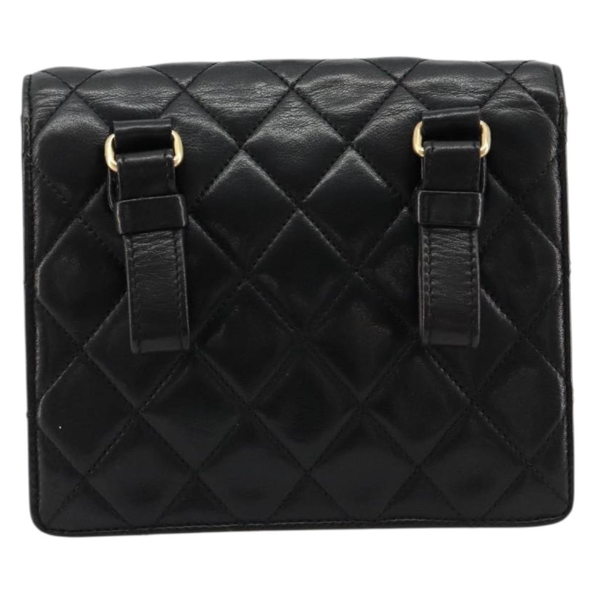 CHANEL Matelasse Waist Bag Lamb Skin Black Gold CC Auth bs35524