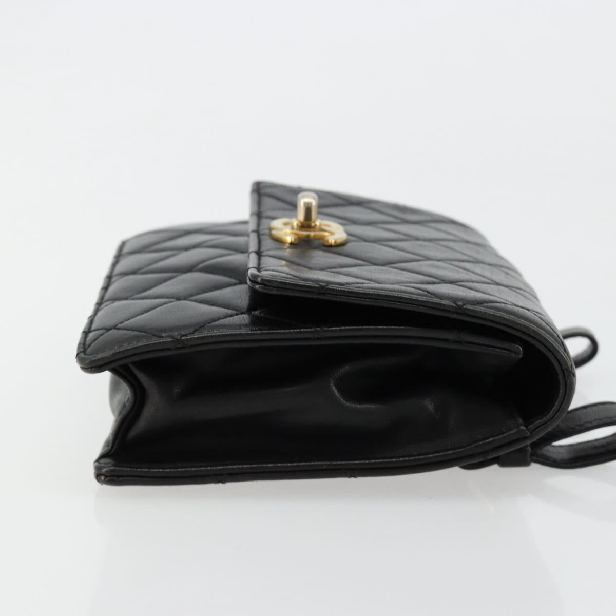 CHANEL Matelasse Waist Bag Lamb Skin Black Gold CC Auth bs35524