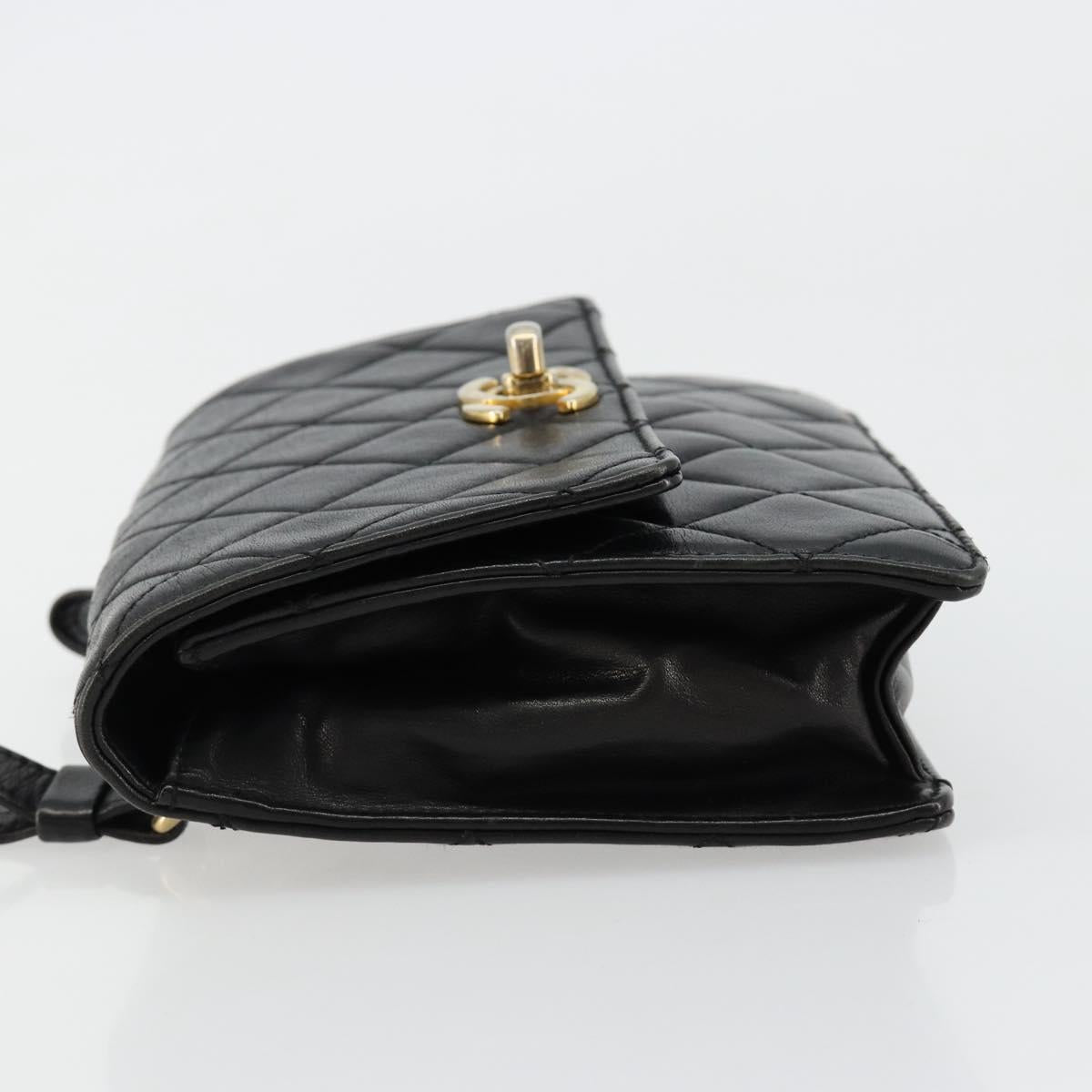CHANEL Matelasse Waist Bag Lamb Skin Black Gold CC Auth bs35524