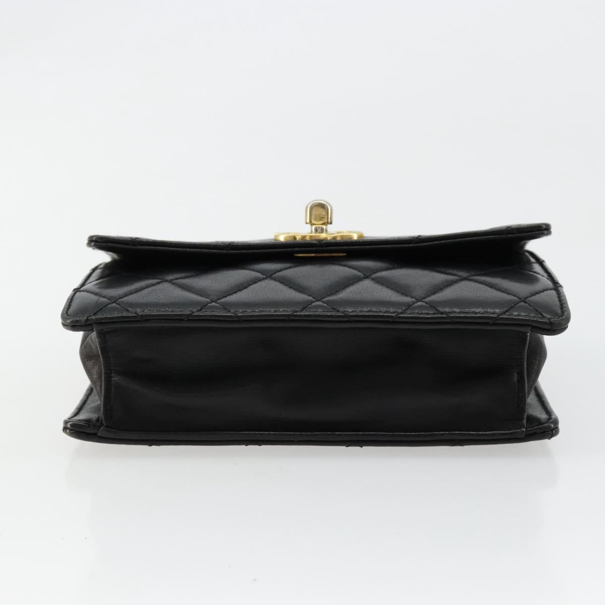 CHANEL Matelasse Waist Bag Lamb Skin Black Gold CC Auth bs35524