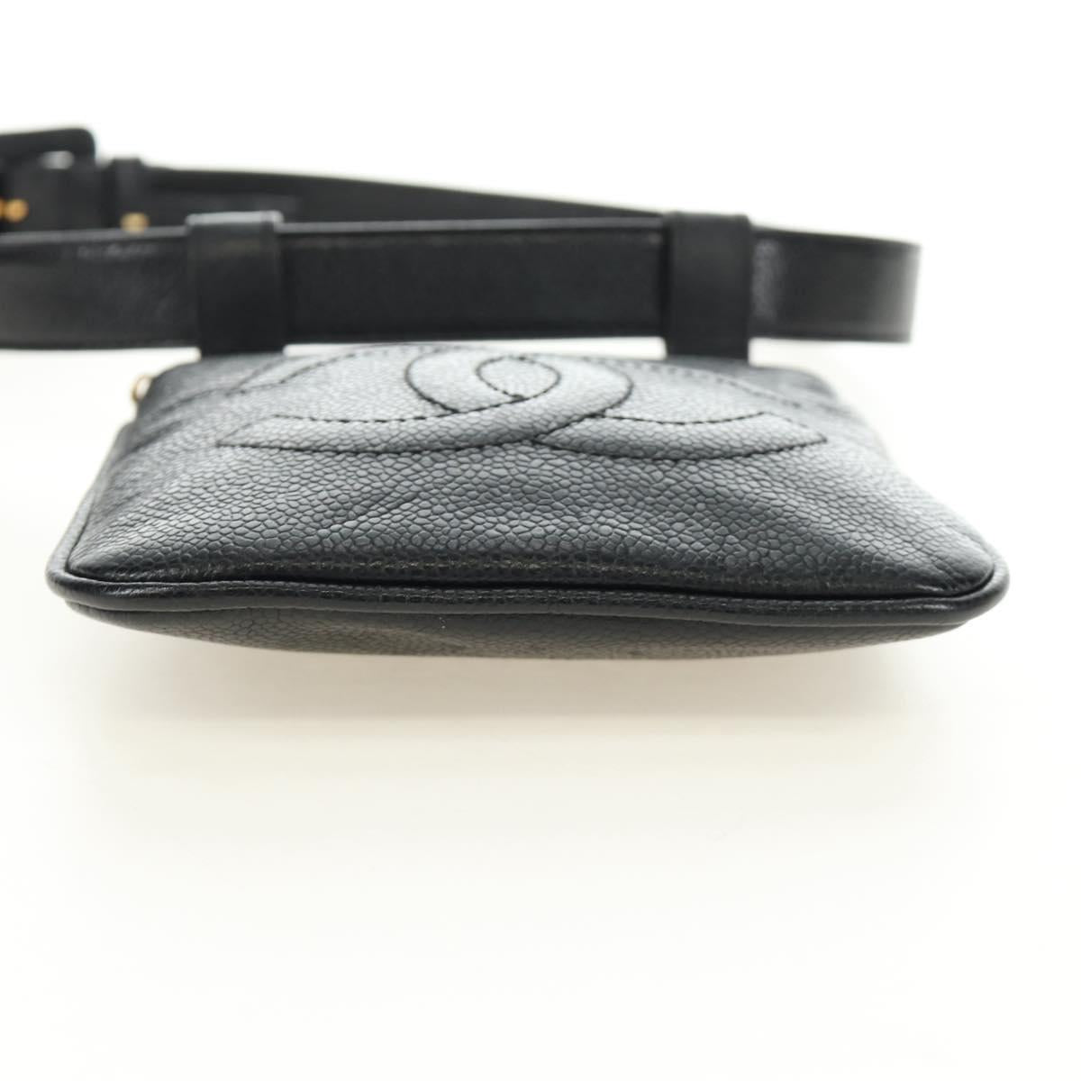 CHANEL Waist Bag Caviar Skin Black Gold CC Auth bs35525V