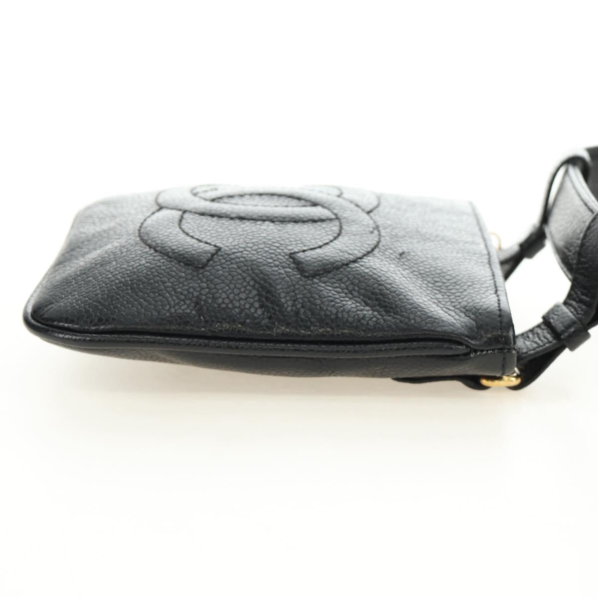 CHANEL Waist Bag Caviar Skin Black Gold CC Auth bs35525V
