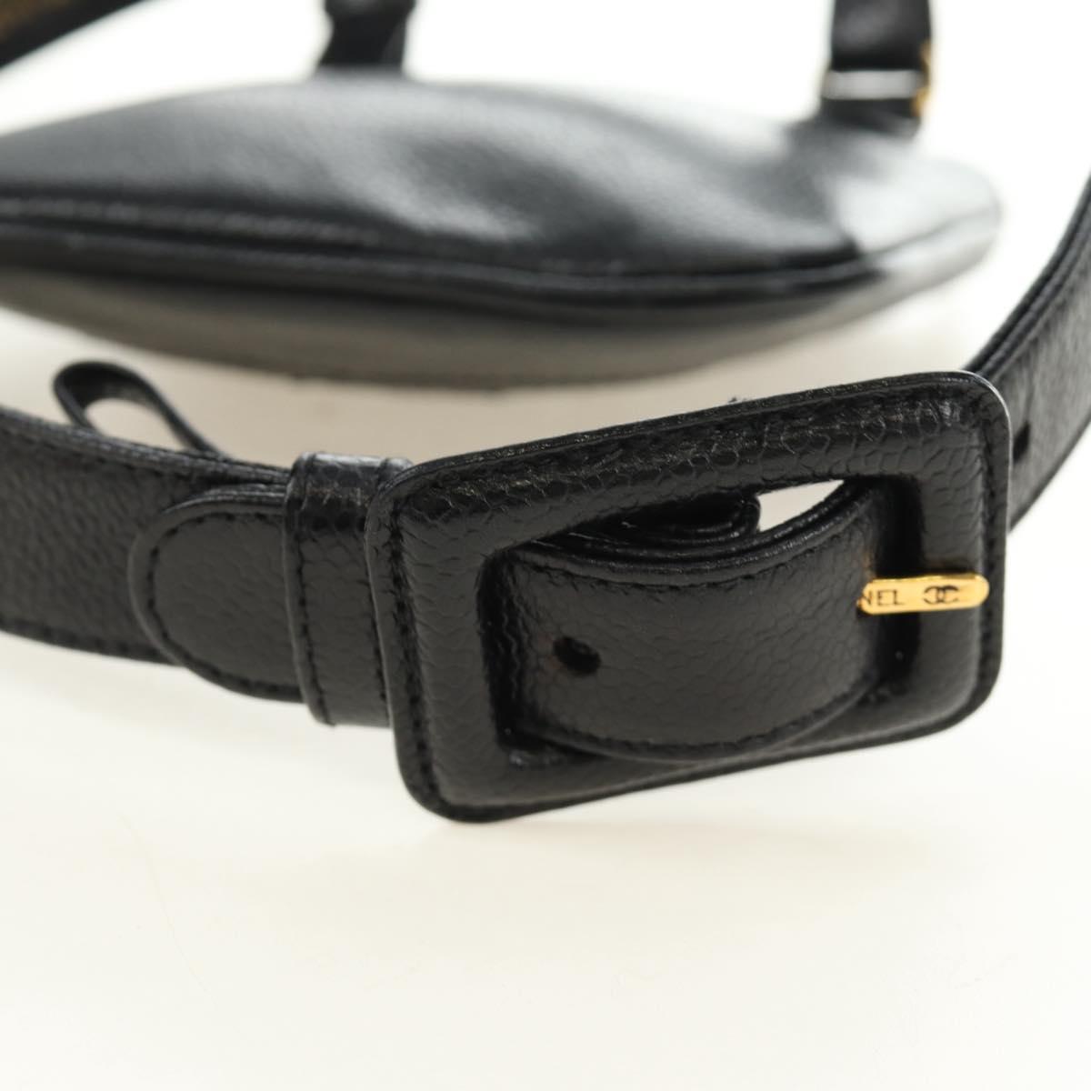 CHANEL Waist Bag Caviar Skin Black Gold CC Auth bs35525V