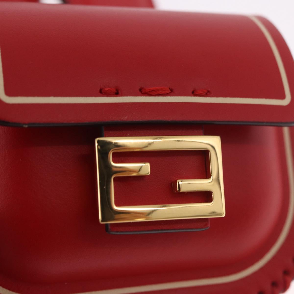 FENDI Airpods Case Mamma Baguette Earphone Case Leather Red Gold Auth bs35526V
