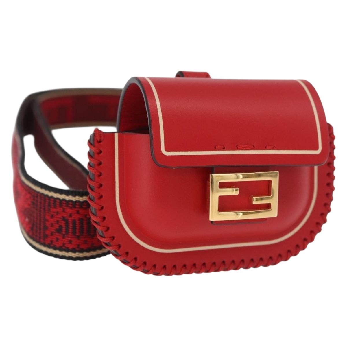 FENDI Airpods Case Mamma Baguette Earphone Case Leather Red Gold Auth bs35526V