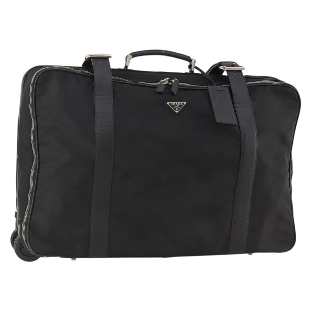 PRADA Boston Bag Nylon Black Silver Auth bs35527