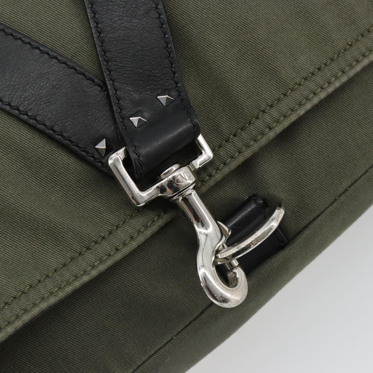 VALENTINO Shoulder Bag Canvas Khaki Silver Auth bs35528